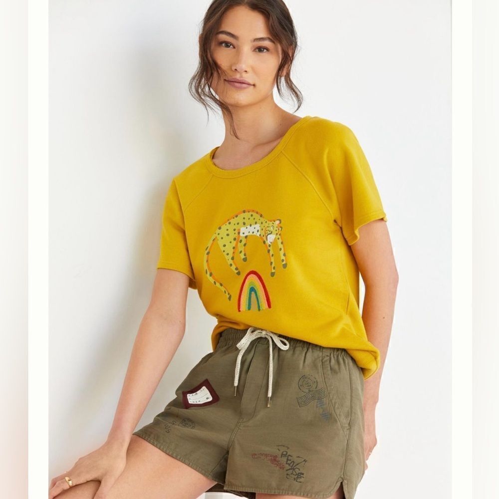 New ANTHROPOLOGIE by Jarmel Leopard Rainbow Graphic top XS small sweatshirt